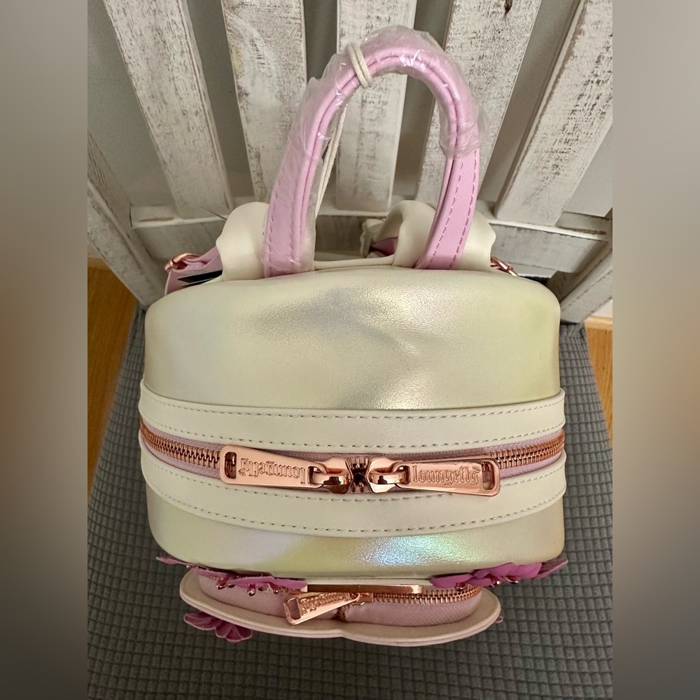 Loungefly Disney Stitch & Angel Pastel Cherry Blossom Iridescent Mini Backpack - Picture 6 of 8